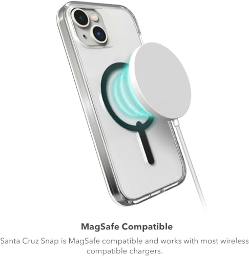 ZAGG Santa Cruz Snap Protective Case for Apple iPhone 15/iPhone 14/iPhone 13, Slim Design, Wireless Charging, MagSafe, Graphene, Enhanced Grip, Recycled Materials, 13ft Drop Protection, Clear