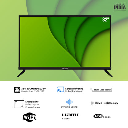 Salora 80 cm (32 inches) HD Ready Smart LED TV, SLV-4324 SFE (Black)