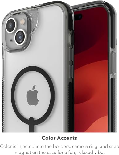 ZAGG Santa Cruz Snap Protective Case for Apple iPhone 15/iPhone 14/iPhone 13, Slim Design, Wireless Charging, MagSafe, Graphene, Enhanced Grip, Recycled Materials, 13ft Drop Protection, Clear