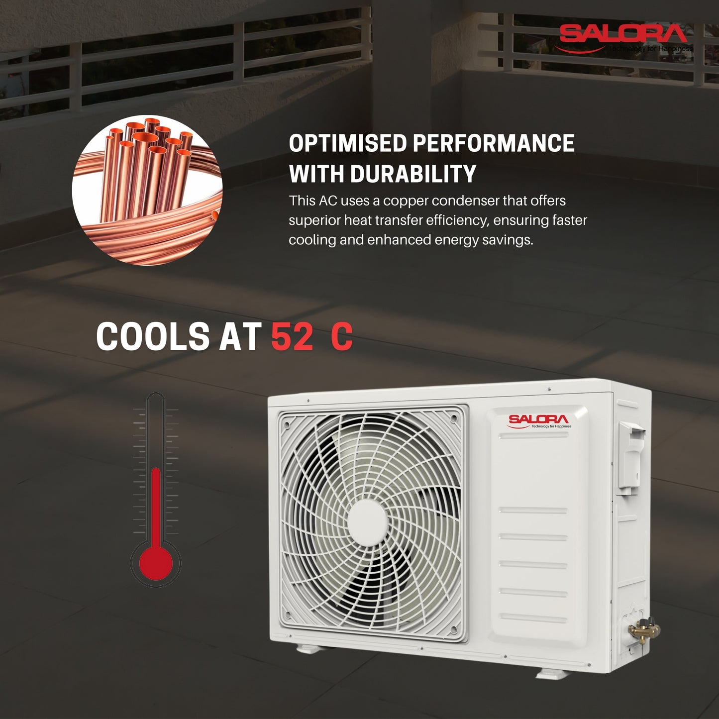 Salora FROSTEE Series - 1.5 Ton 3 Star, 6-in-1 Convertible, Inverter Split AC (Copper, Heavy-Duty Cooling at 52 Degree Celsius, SSI18CU3YCEG, Gold)