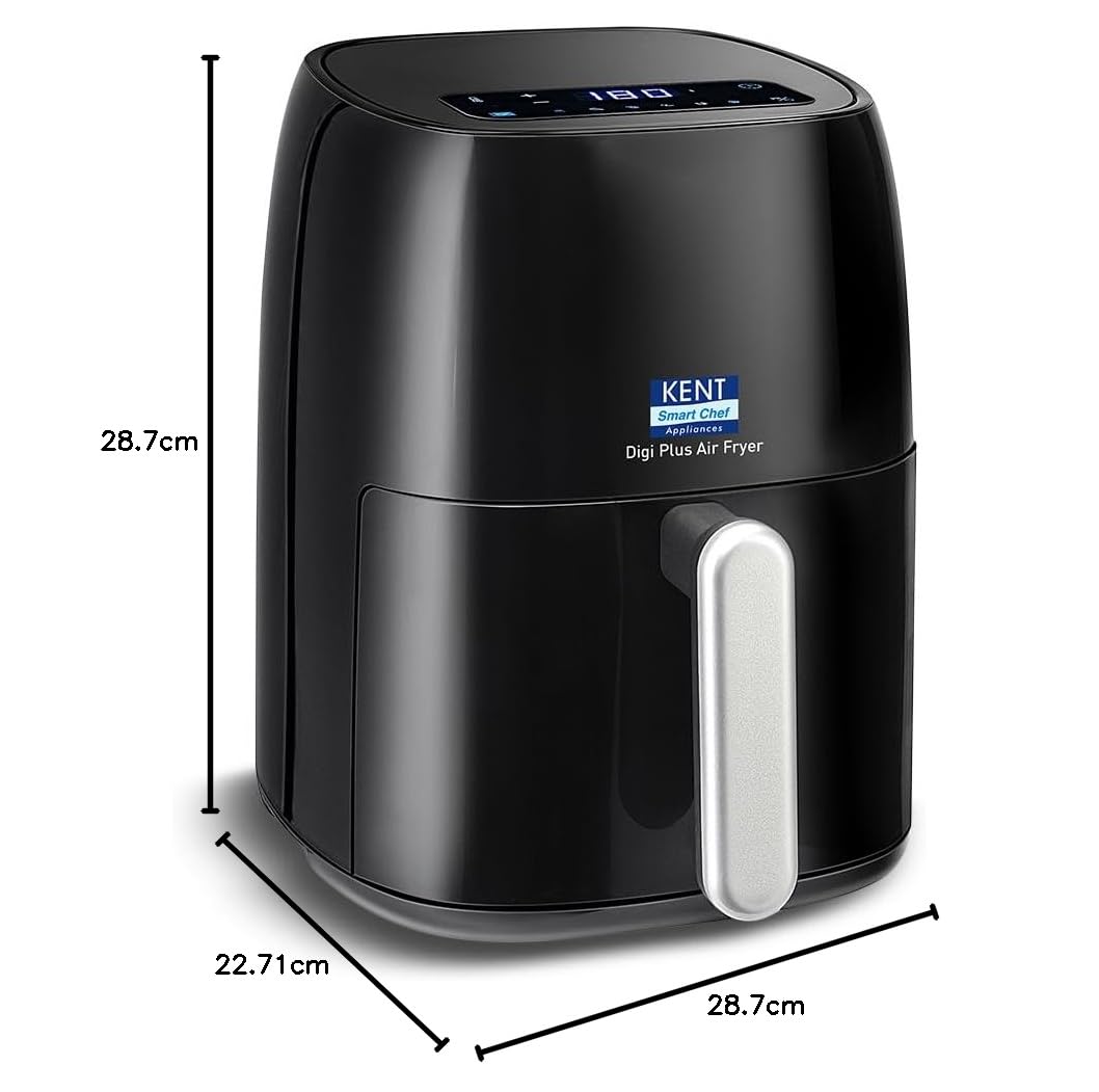 KENT Digi Plus Air Fryer | 4L Capacity & 1300W | Fry, Grill, Roast & Bake | Digital Display & Touch Control Panel | Rapid Heating | 80% Less Oil Usage | High Temperature & Uniform Heating | Black