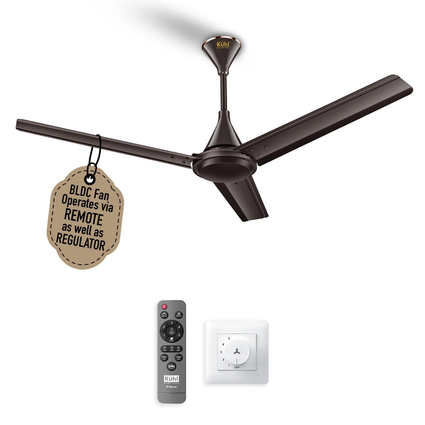 KUHL Fest B1 1200mm BEE 5-Star BLDC Ceiling Fan | 28W Energy Saving (Up to 65%) | High Airflow & Low Noise | Remote as well as Regulator Operated | 5 Year Motor Warranty | ISI Marked
