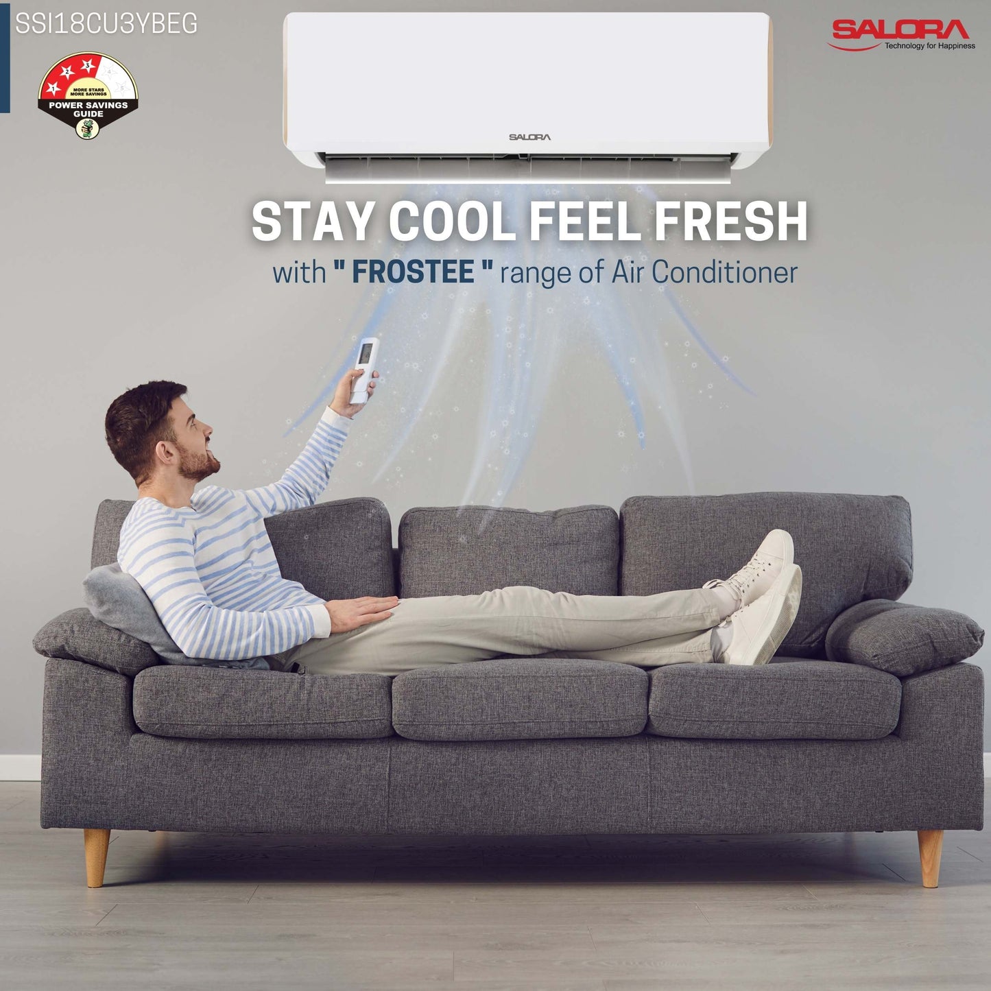 Salora FROSTEE Series - 1.5 Ton 3.85 Star, 4-in-1 Convertible, Inverter Split AC (Copper, Heavy-Duty Cooling at 52 Degree Celsius, SSI18CU3YBEG, Gold)