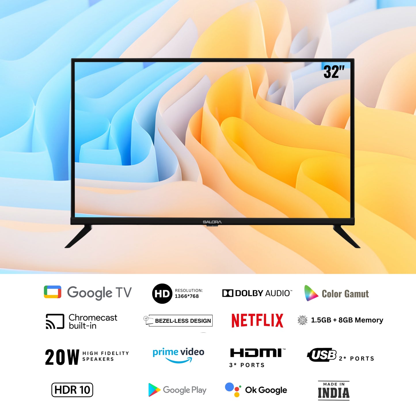 Salora 80 cm (32 inches) HD Ready Smart LED Google TV SLV-4324 GTV (Black)