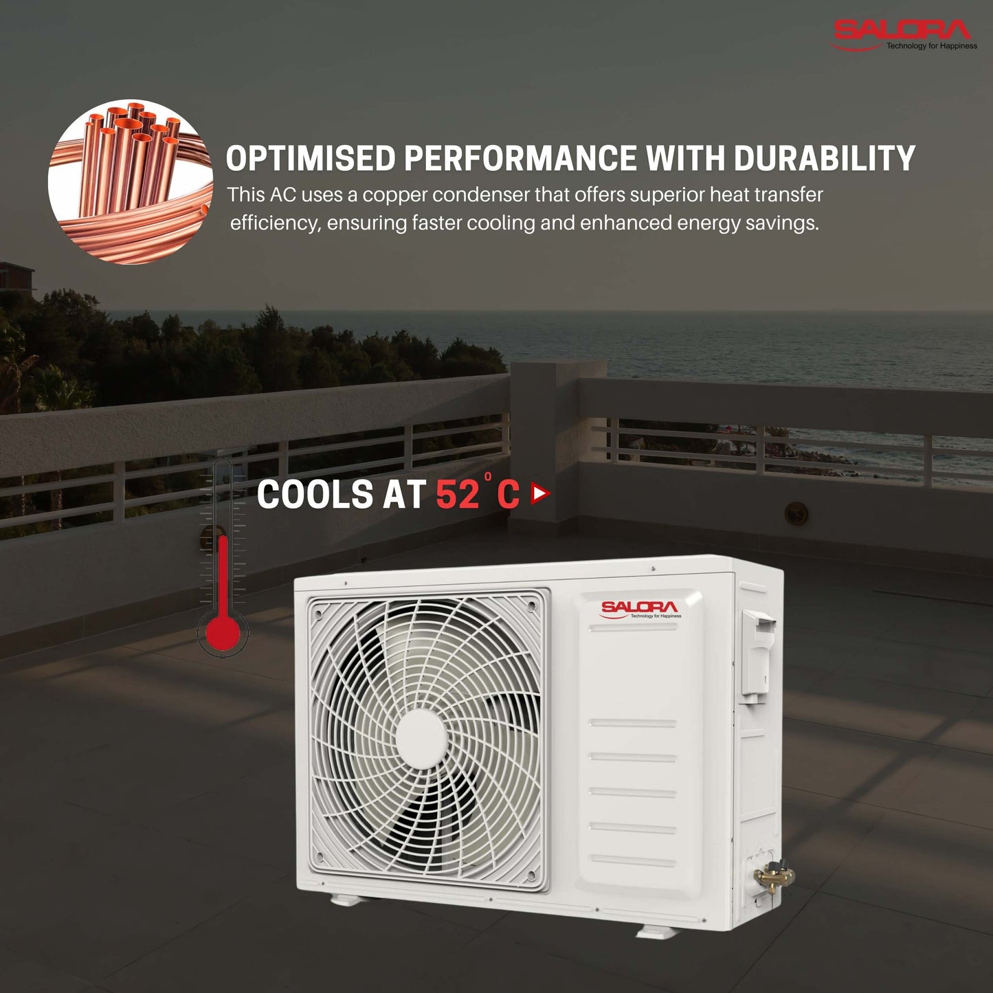 Salora FROSTEE Series - 1.5 Ton 3.85 Star, 4-in-1 Convertible, Inverter Split AC (Copper, Heavy-Duty Cooling at 52 Degree Celsius, SSI18CU3YBEG, Gold)