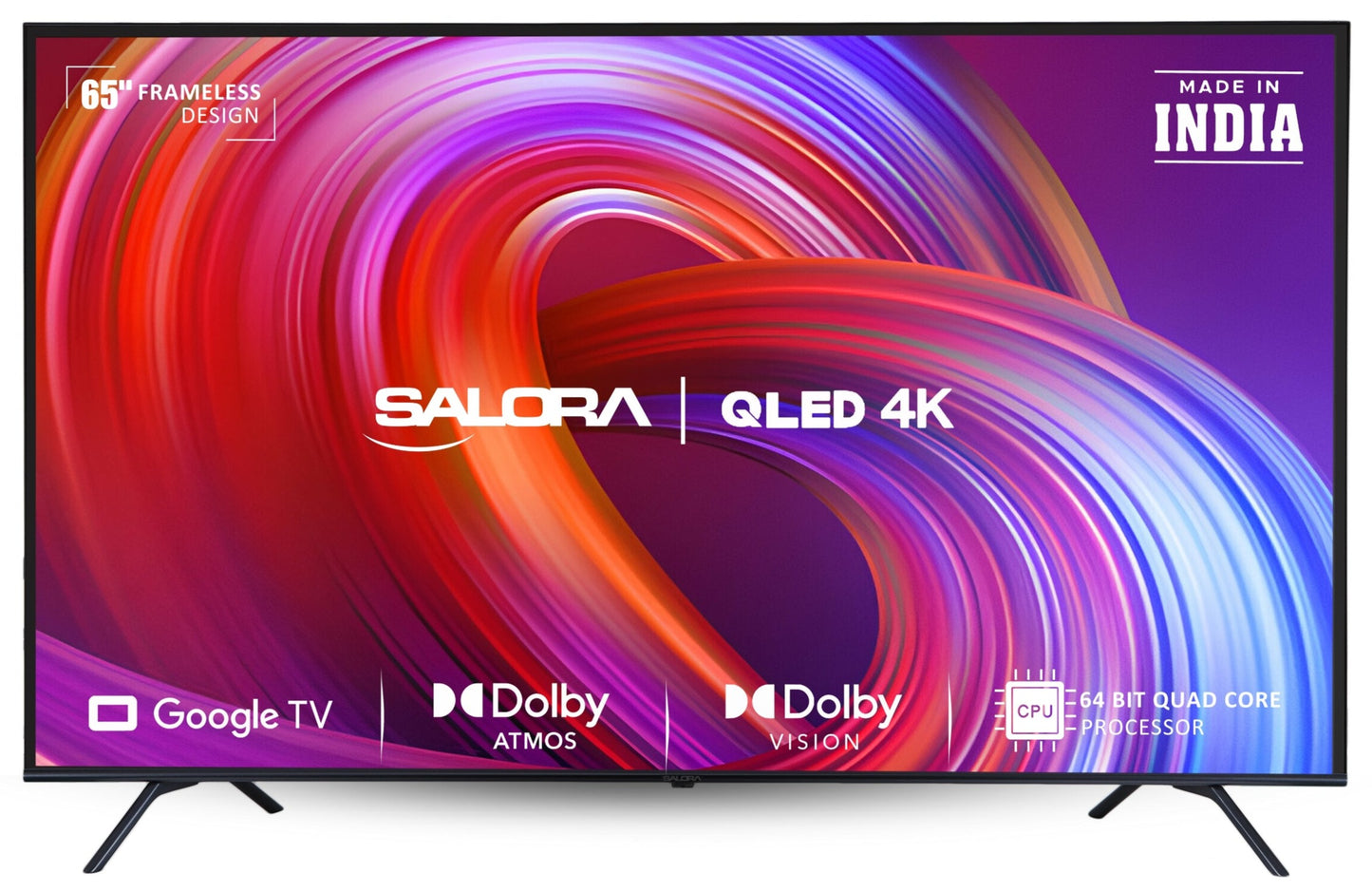 Salora 164 cm (65 inches) QLED 4K Ultra HD Smart Google TV, SLV-3655 QGTV (Black)