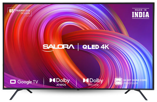 Salora 164 cm (65 inches) QLED 4K QLED Smart Google TV, SLV-3655 QGTV (Black)