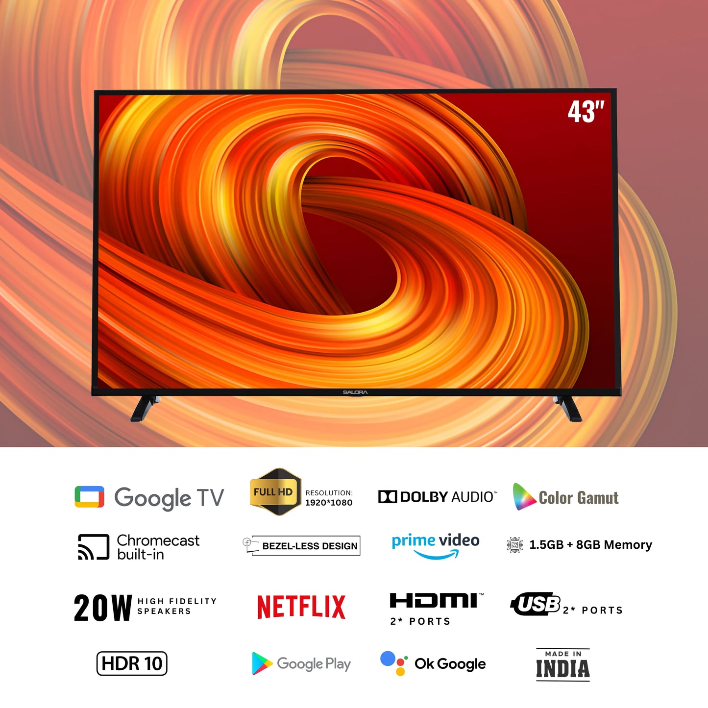 Salora 109 cm (43 inches) Full HD Smart LED Google TV SLV-4431 GTV (Black)