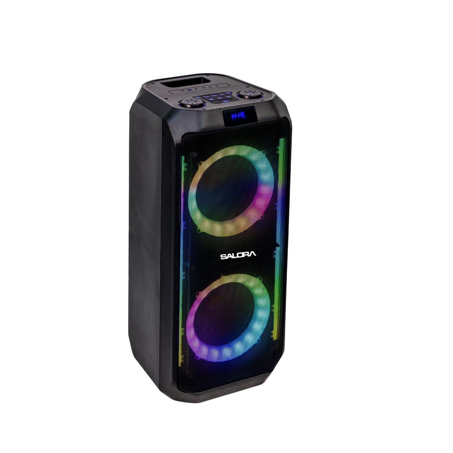 SALORA 200 Watts Party Speaker (SEPS-25200) with 2 Wireless Mic, Upto 11 hrs Playtime, Karaoke & Recording Function,TWS-Pair 2 Speakers, Bluetooth, USB, AUX, TF Card, RGB Lights, EQ Control, Remote Control (Black)