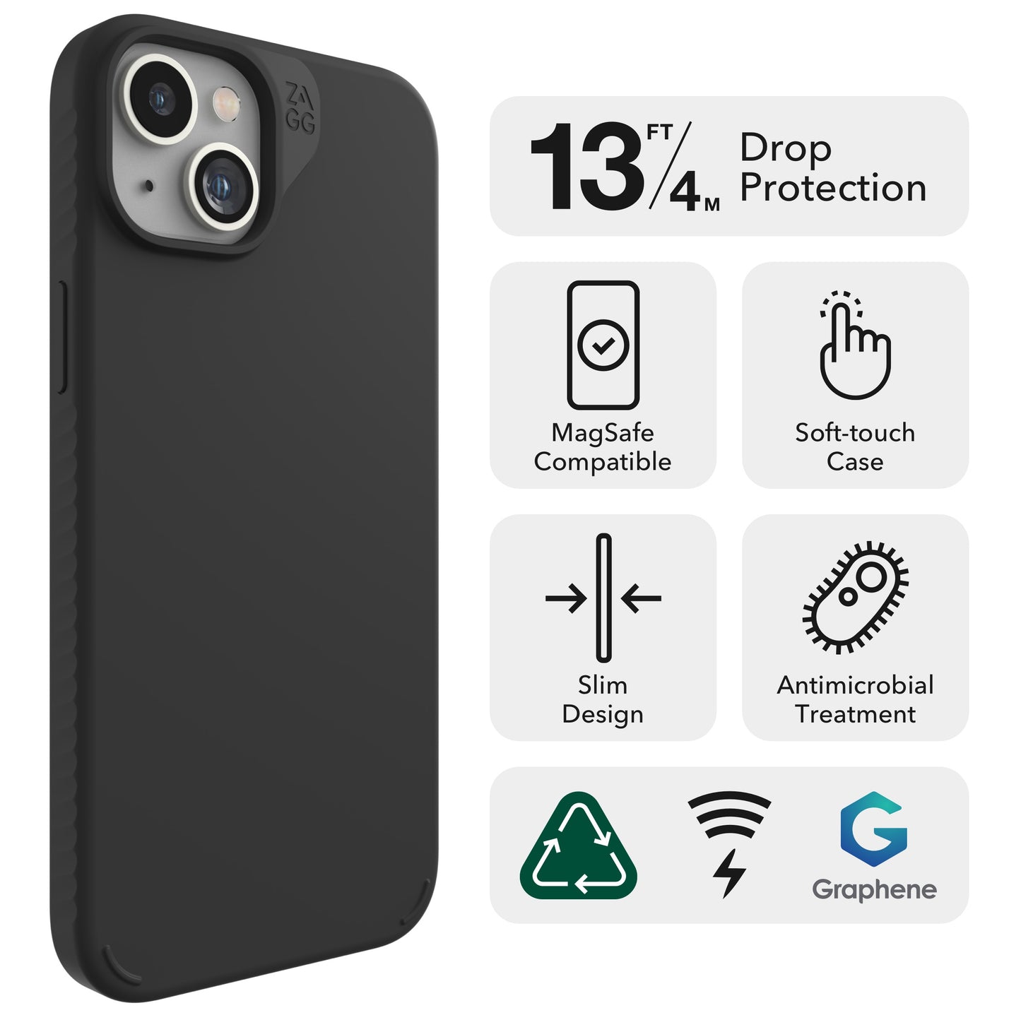 ZAGG Manhattan Snap iPhone Case - Premium Silicone iPhone Case, Durable Graphene Material, Smooth Surface with a Comfortable Ripple Grip, MagSafe Phone Case