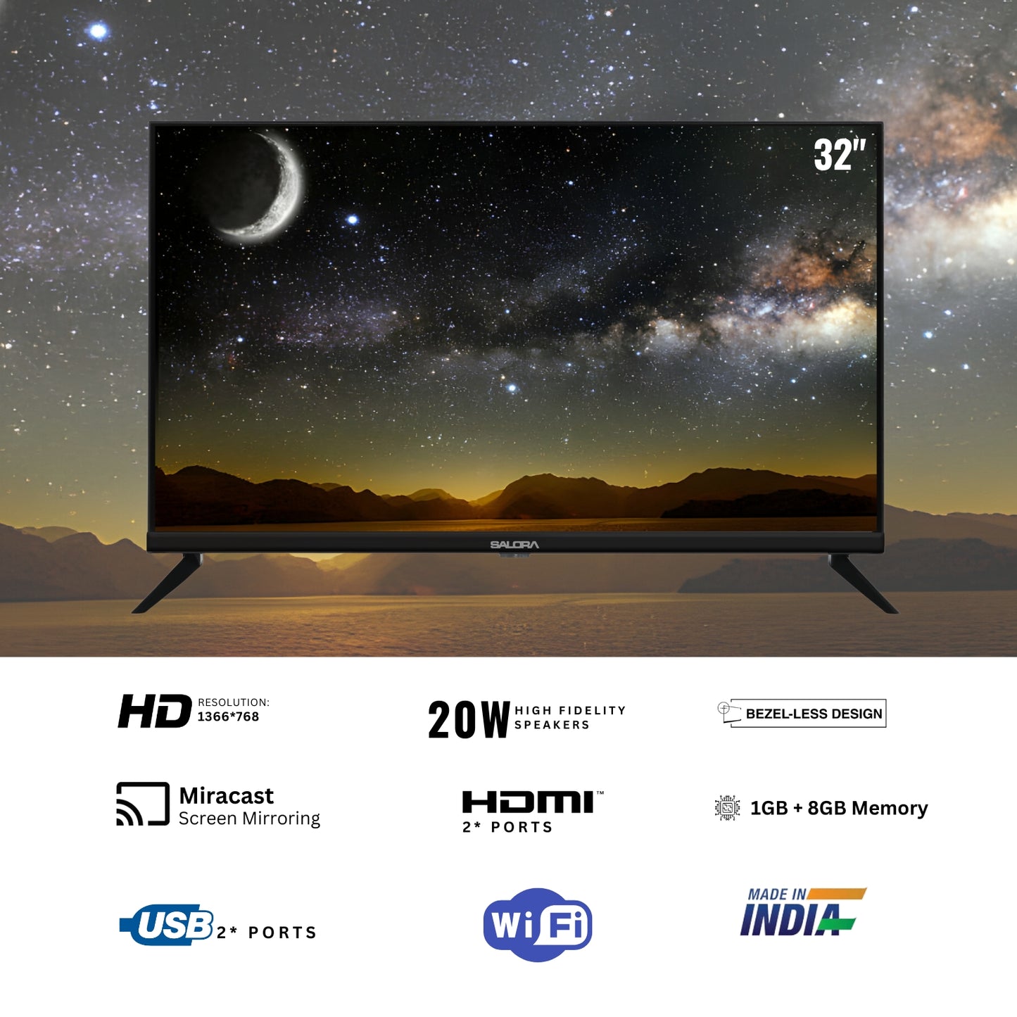 Salora 80 cm (32 inches) HD Ready Smart LED TV | SLV-4324 SFV (Black)