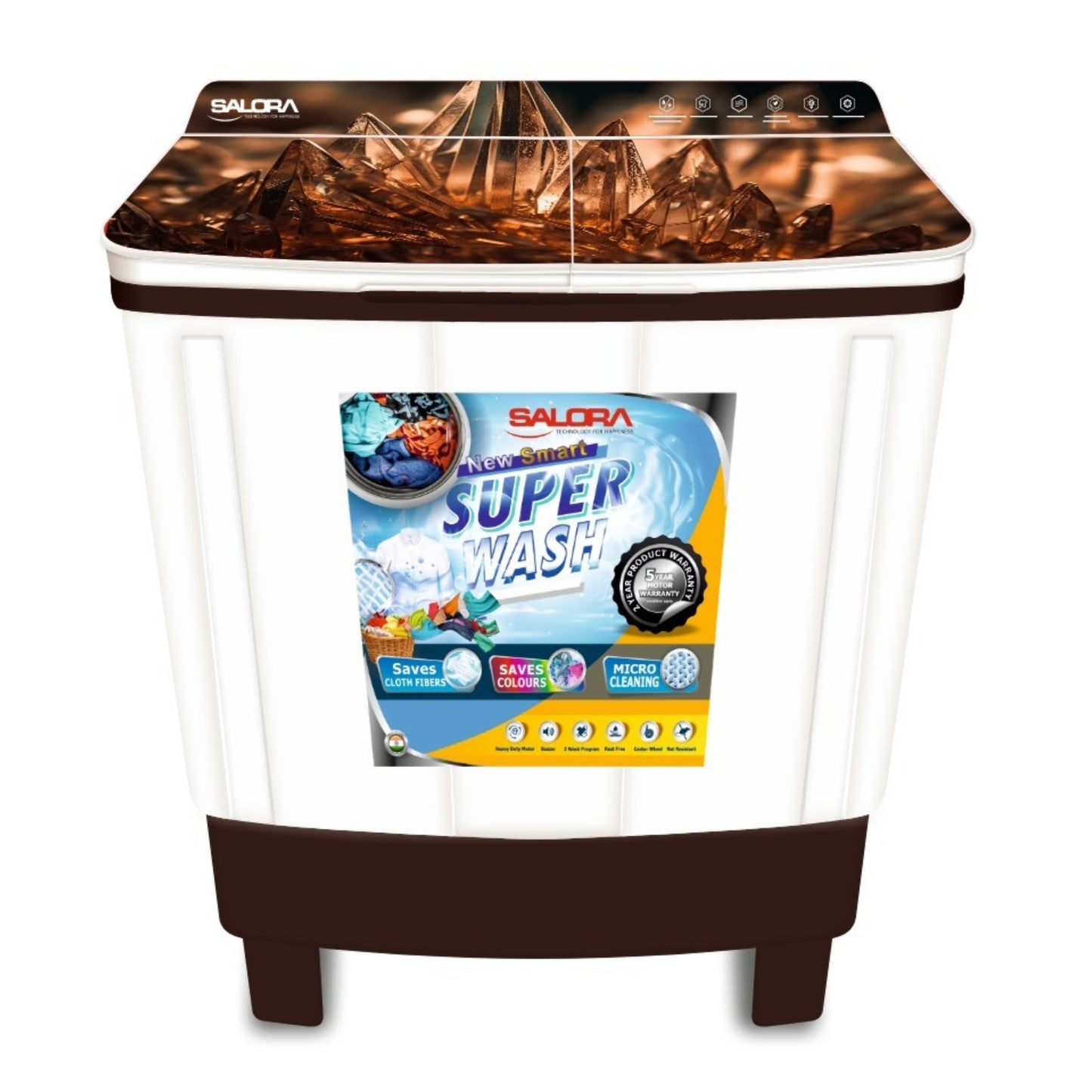 Salora 8.0 Kg Semi-Automatic Top Loading Washing Machine, SWMS-8001 (Brown)