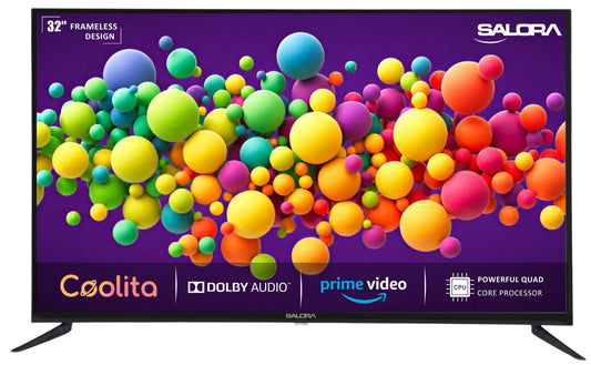 Salora 80 Cm (32 Inches) HD Ready Smart LED Coolita TV SLV-4324 SFC | High Brightness | Sleek Frameless Design with Metal Back | Powerful 20W Speakers with Dolby Audio I Eye Protection Mode I 300+ Cloud Games