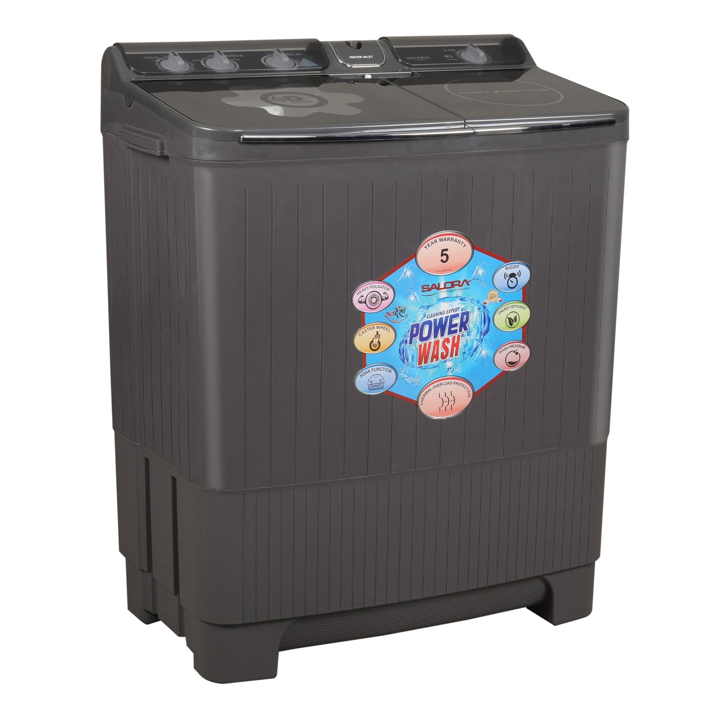 Salora 8.5 Kg Semi-Automatic Top Loading Washing Machine (SWMS8504,GRT, Grey)
