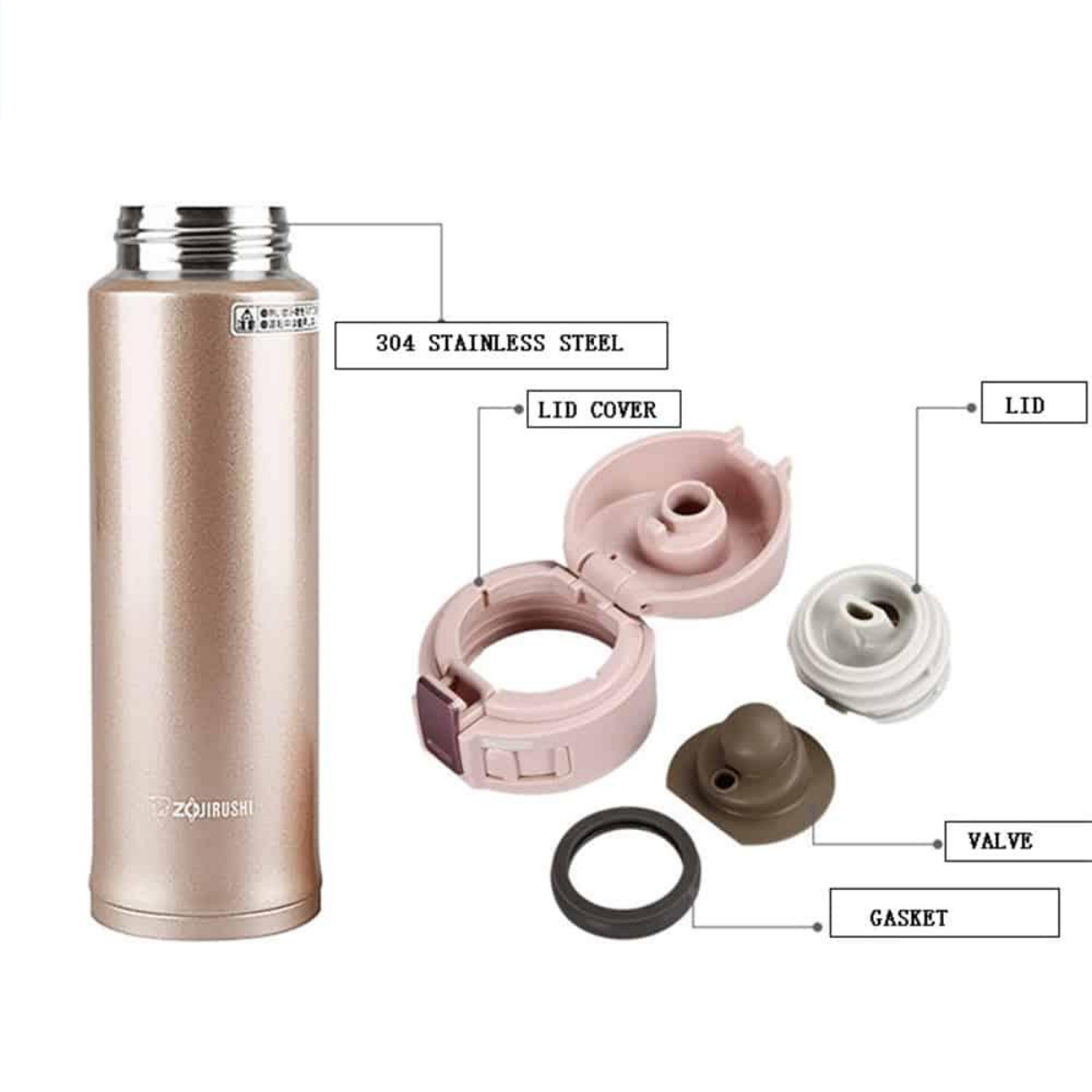 Zojirushi Stainless Steel Vacuum Insulated Bottle, 0.36L, Pink Champagne (SM-KB36-PX)