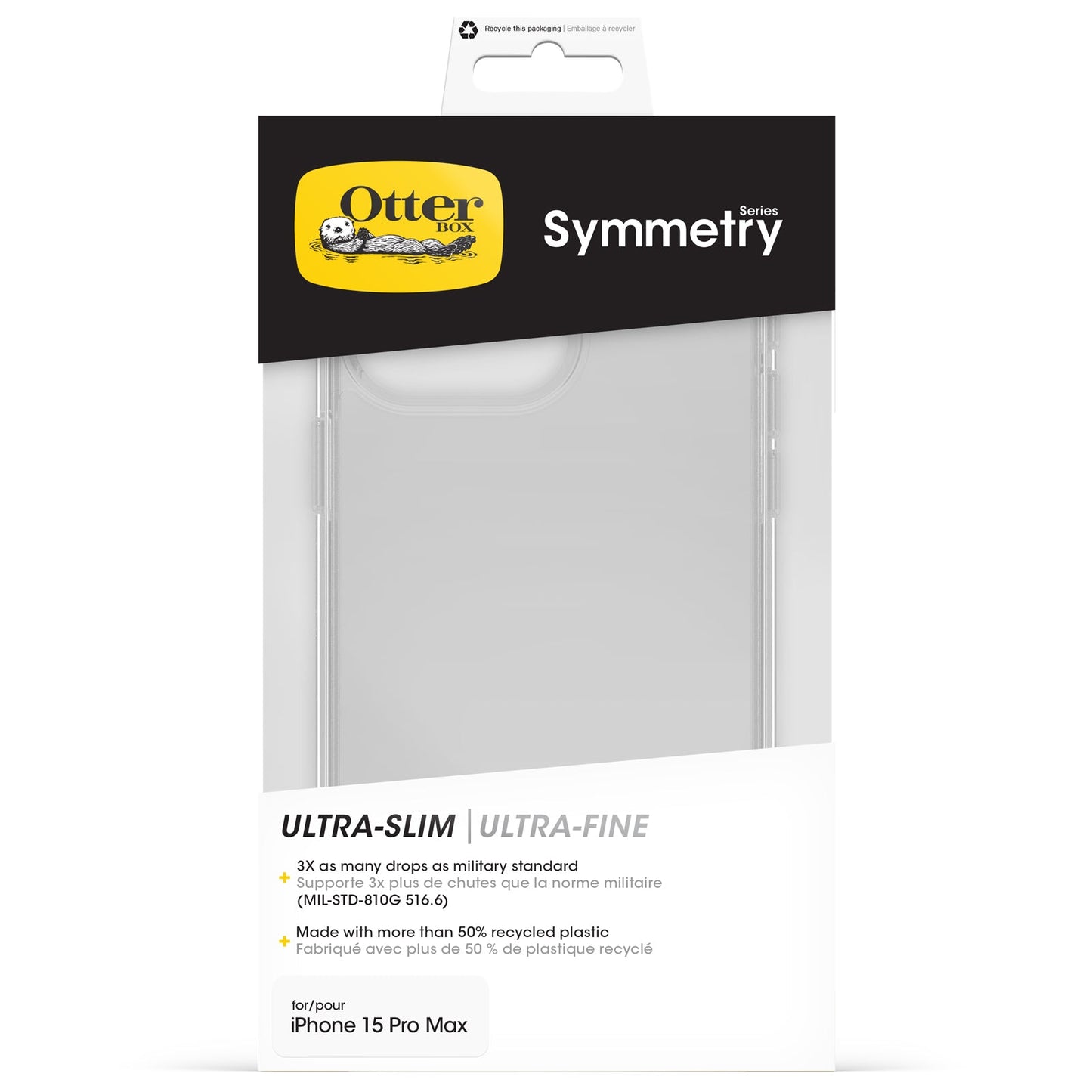 OtterBox Symmetry Clear Case for iPhone 15 Pro Max, Shockproof, Drop Proof, Protective Thin Case, 3X Tested to Military Standard, Clear
