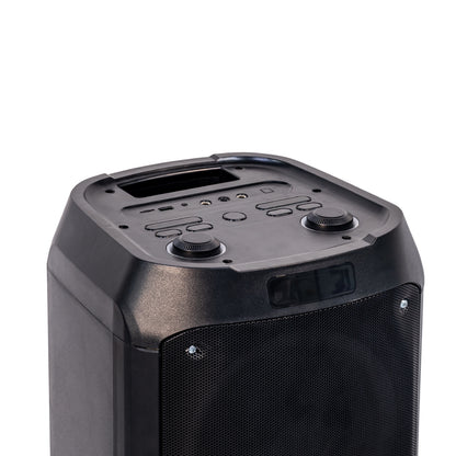 SALORA 120 Watts Party Speaker (SEPS-25120) with 2 Wireless Mics, Up to 8 hrs Playtime, Karaoke & Recording Function, TWS – Pair 2 Speakers, Bluetooth, USB, AUX, TF Card, RGB Lights, EQ Control & Remote Control (Black)