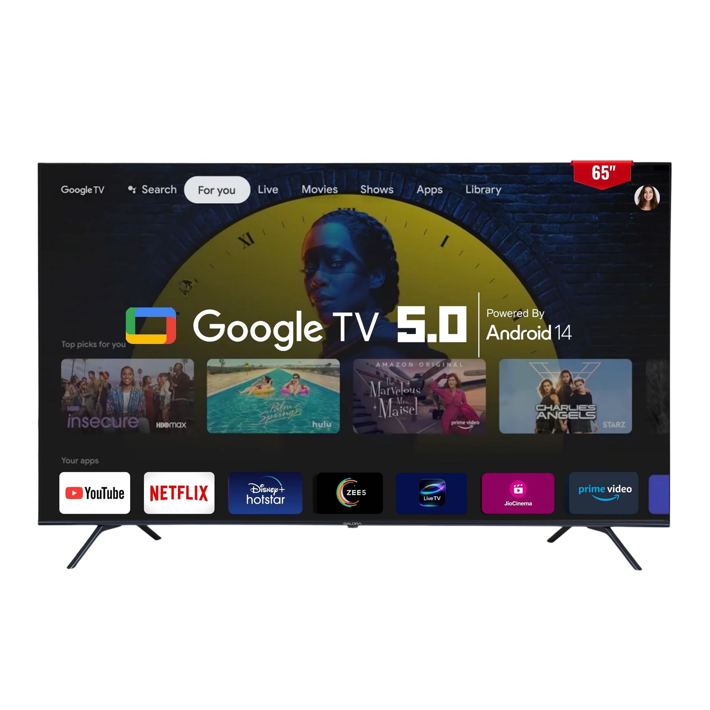 Salora 164 cm (65 inches) QLED 4K QLED Smart Google TV (OS Version: 5.0), SLV-3655 QGTV (Black)