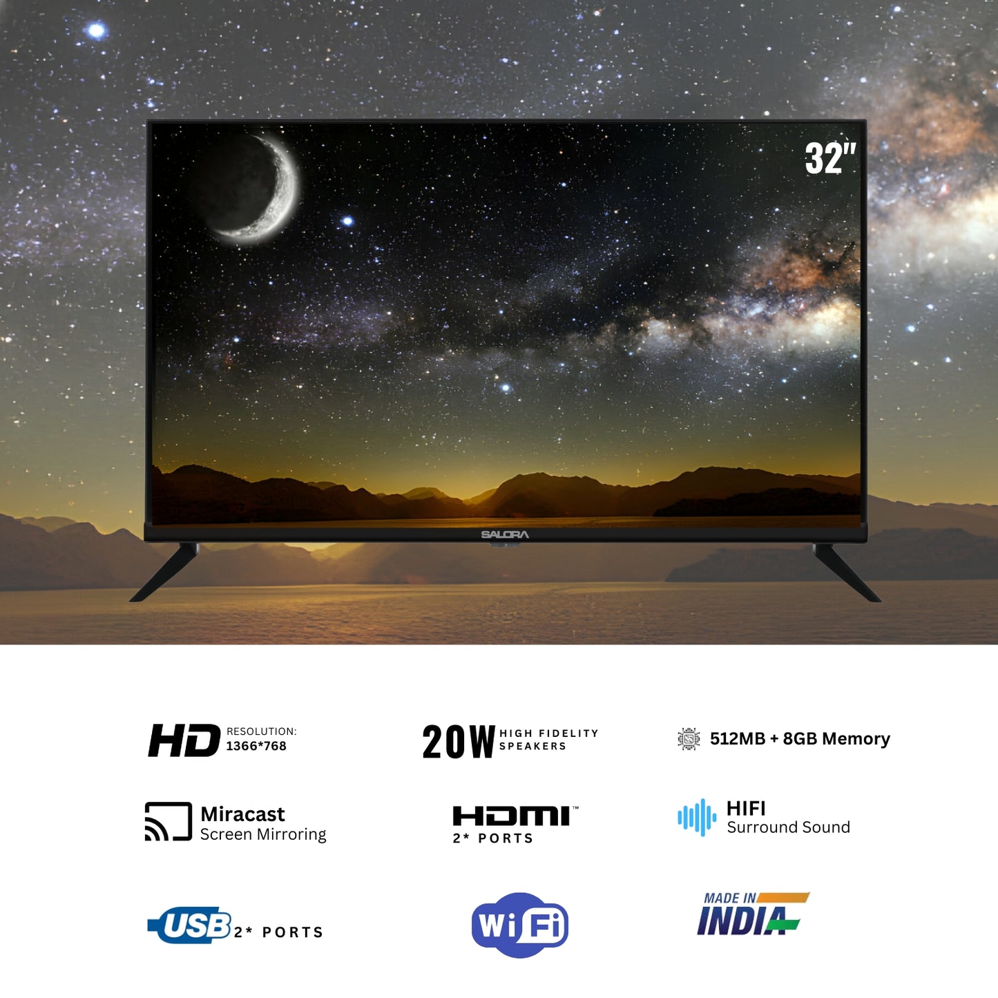 Salora 80 cm (32 inches) HD Ready Smart LED TV, SLV-4324 SFE (Black)