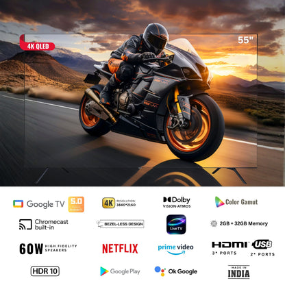 Salora 139 Cm (55 Inches) QLED 4K Ultra HD Smart Google TV ( OS Version 5.0), SLV-3555 QGTV (Black)