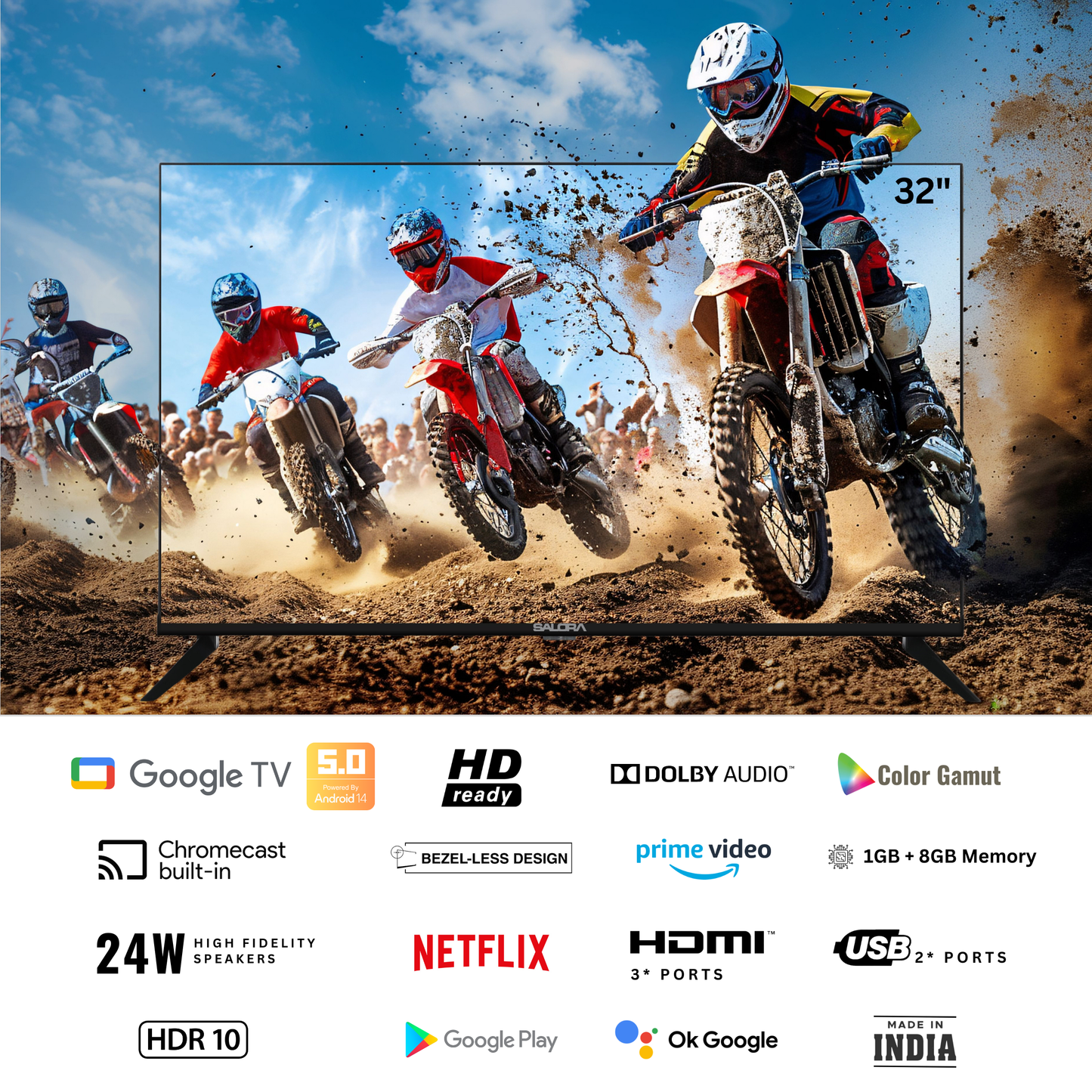 Salora 80 cm (32 inches) HD Ready Smart LED Google TV (OS Version: 5.0 | Android 14) SLV-4324 GTV (Black)