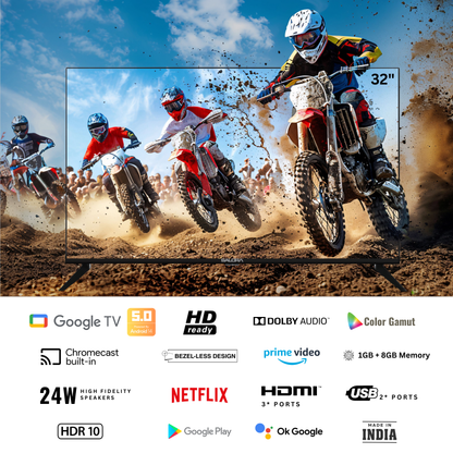 Salora 80 cm (32 inches) HD Ready Smart LED Google TV (OS Version: 5.0 | Android 14) SLV-4324 GTV (Black)