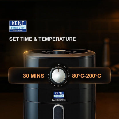 KENT Classic Hot Air Fryer 4L 1300 W | 80% Less Oil | Instant Electric Air Fryer | Auto Cut Off | Fry, Grill, Roast, Steam, and Bake | 1 Year Warranty | Black