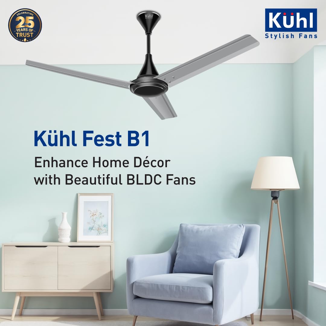 KUHL Fest B1 1200mm BEE 5-Star BLDC Ceiling Fan | 28W Energy Saving (Up to 65%) | High Airflow & Low Noise | Remote as well as Regulator Operated | 5 Year Motor Warranty | ISI Marked