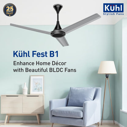 KUHL Fest B1 1200mm BEE 5-Star BLDC Ceiling Fan | 28W Energy Saving (Up to 65%) | High Airflow & Low Noise | Remote as well as Regulator Operated | 5 Year Motor Warranty | ISI Marked