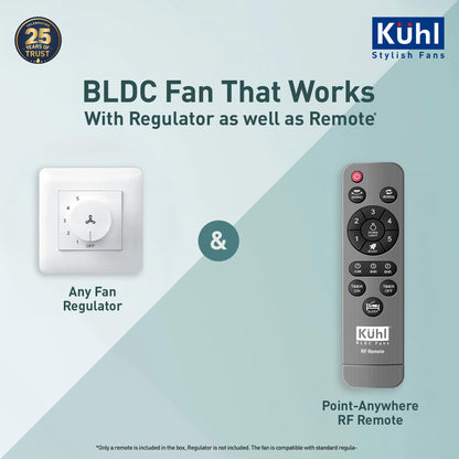 KUHL Fest B1 1200mm BEE 5-Star BLDC Ceiling Fan | 28W Energy Saving (Up to 65%) | High Airflow & Low Noise | Remote as well as Regulator Operated | 5 Year Motor Warranty | ISI Marked