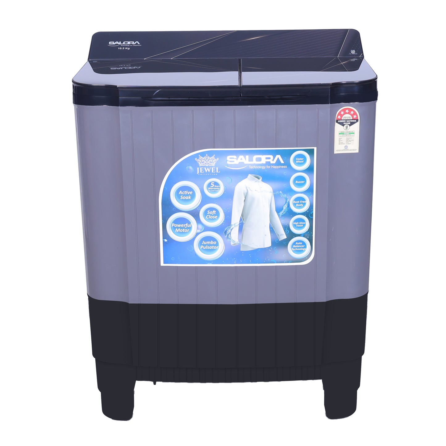 Salora 10.5 Kg Semi-Automatic Top Loading Washing Machine (SWMS-10502, GRT)