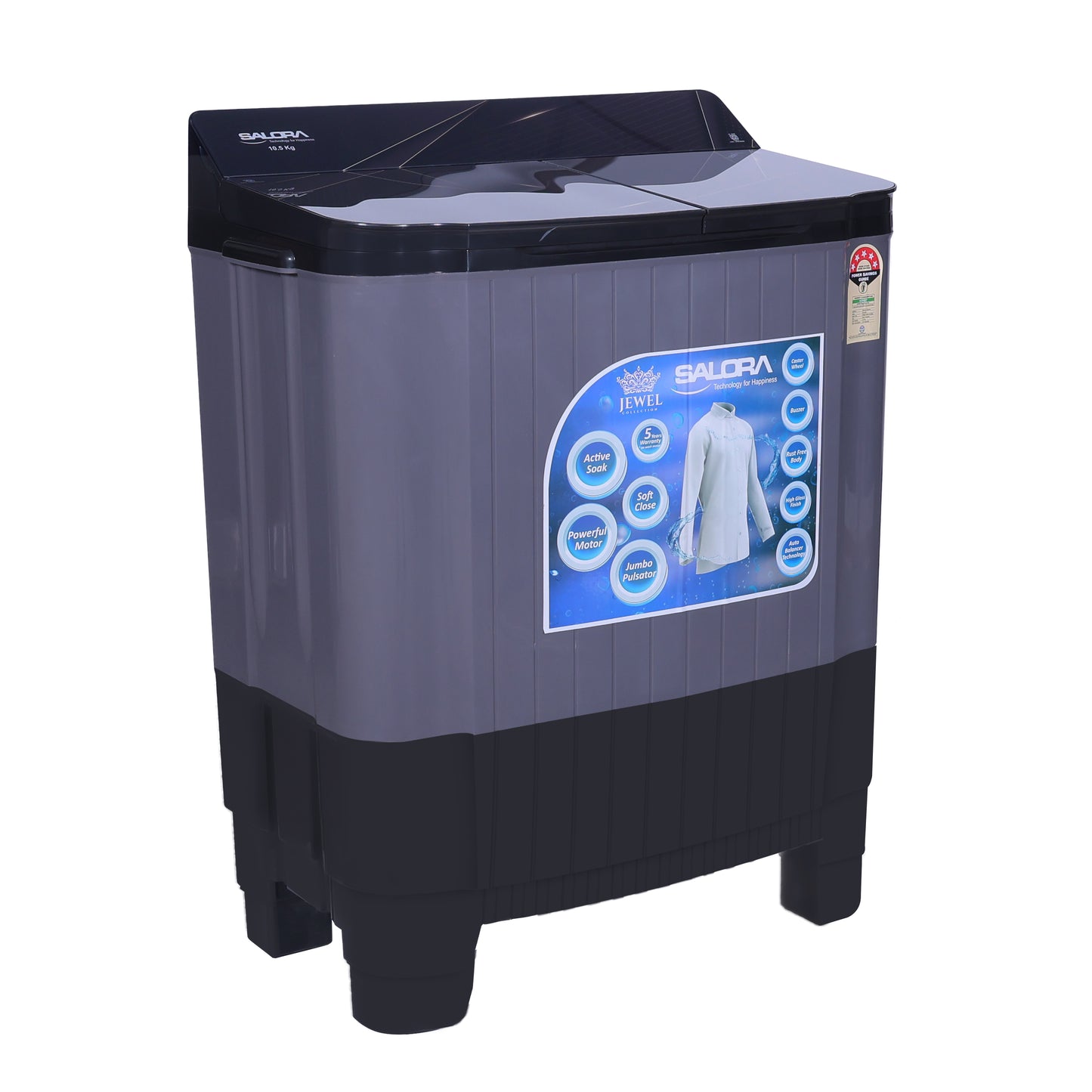 Salora 10.5 Kg Semi-Automatic Top Loading Washing Machine (SWMS-10502, GRT)