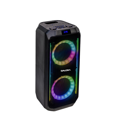 SALORA 200 Watts Party Speaker (SEPS-25200) with 2 Wireless Mic, Upto 11 hrs Playtime, Karaoke & Recording Function,TWS-Pair 2 Speakers, Bluetooth, USB, AUX, TF Card, RGB Lights, EQ Control, Remote Control (Black)