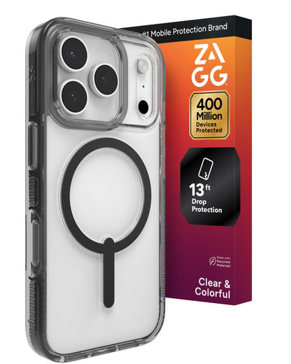 Zagg Protective Case for iPhone 17 Pro, Santa Cruz Snap -MagSafe-compatible Case with Color Accents, Anti-Scratch Finish-Jet Black