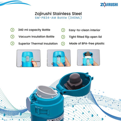 Zojirushi Stainless Steel Vacuum Bottle, 340ml, Marine Blue (SM-PB34-AM)