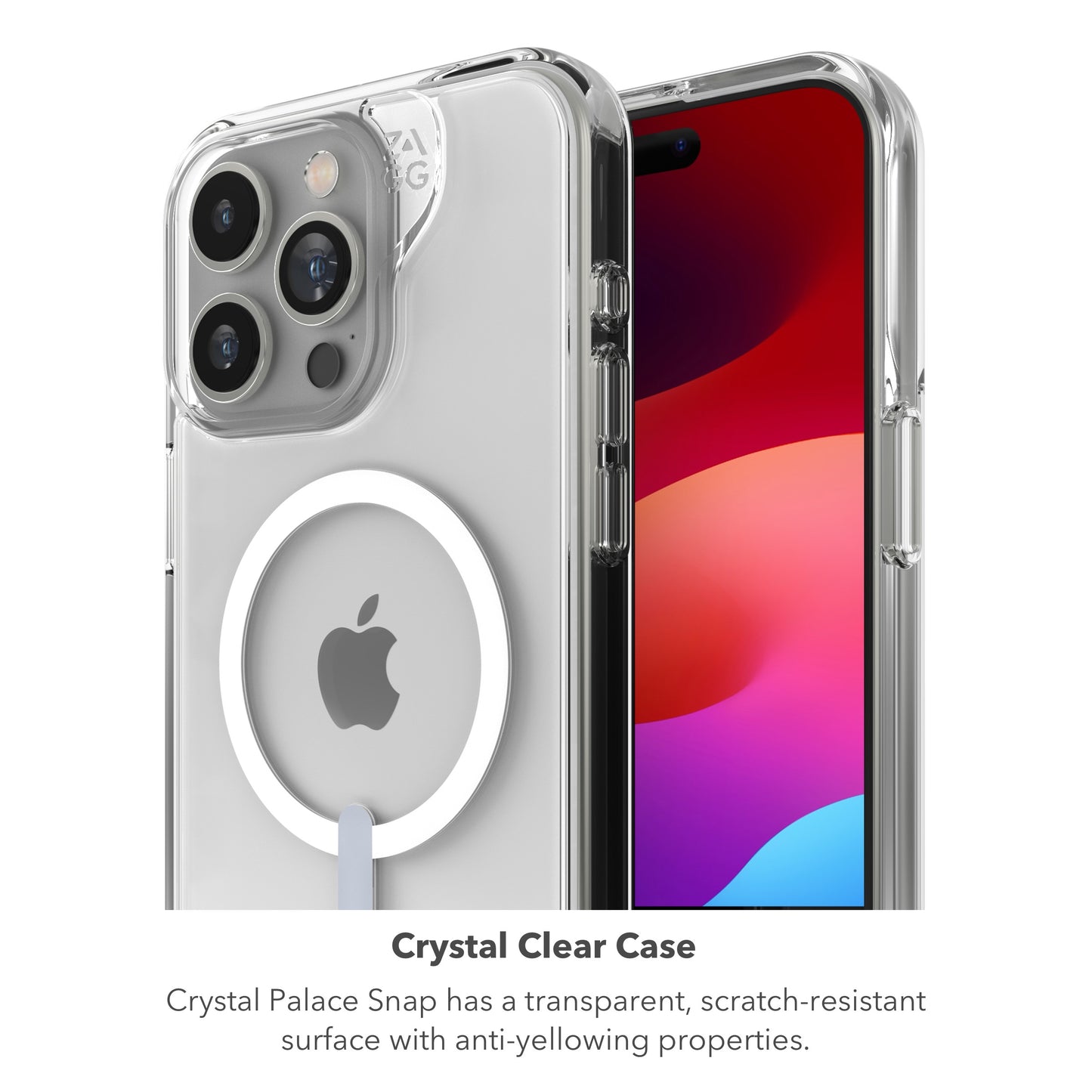 ZAGG Crystal Palace Protective Case for Apple iPhone 15 Pro Max, MagSafe,13ft Drop Protection, Wireless Charging, Graphene, Enhanced Grip, Clear