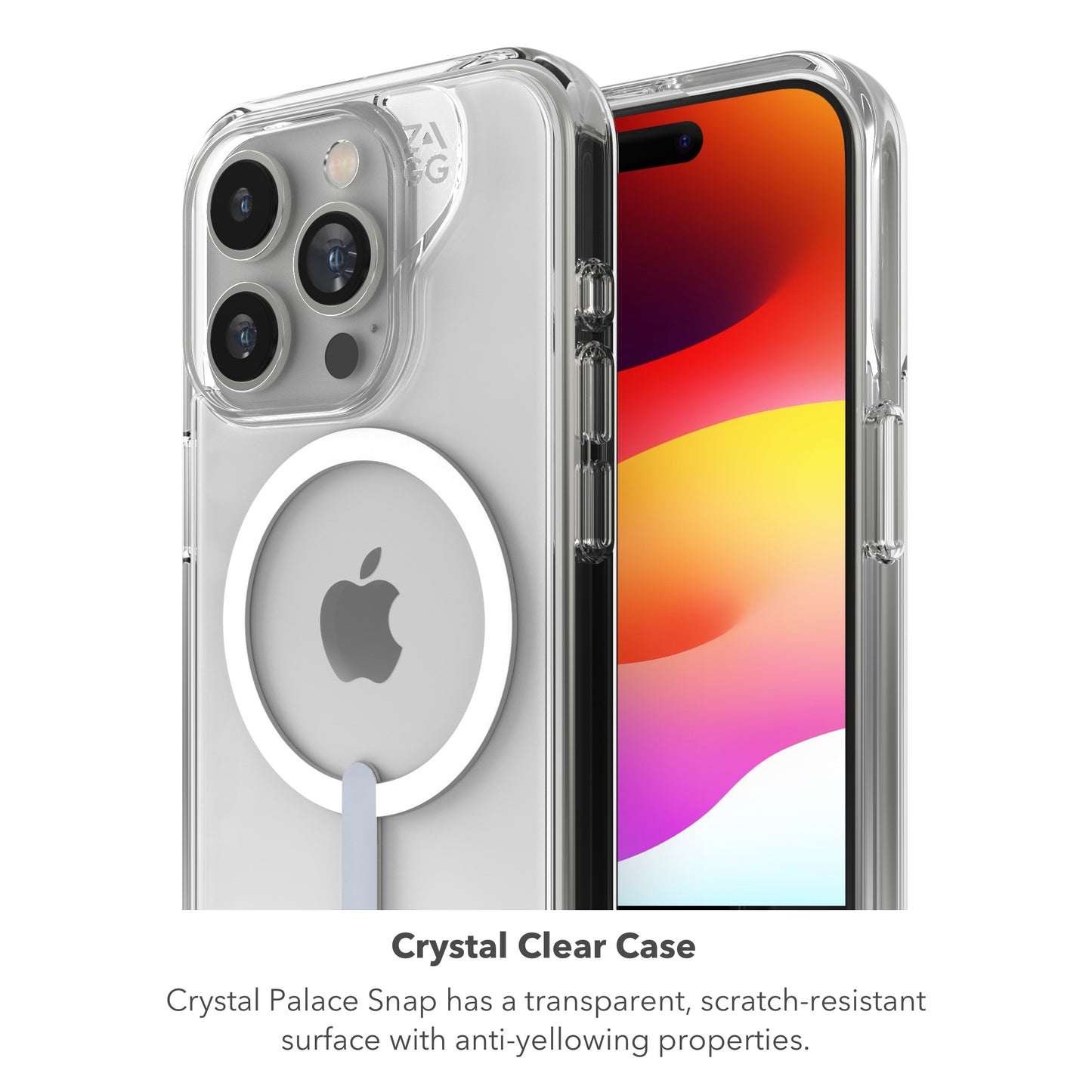 ZAGG Crystal Palace Protective Case for Apple iPhone 15 Pro, MagSafe,13ft Drop, Wireless Charging, Graphene, Enhanced Grip, Clear