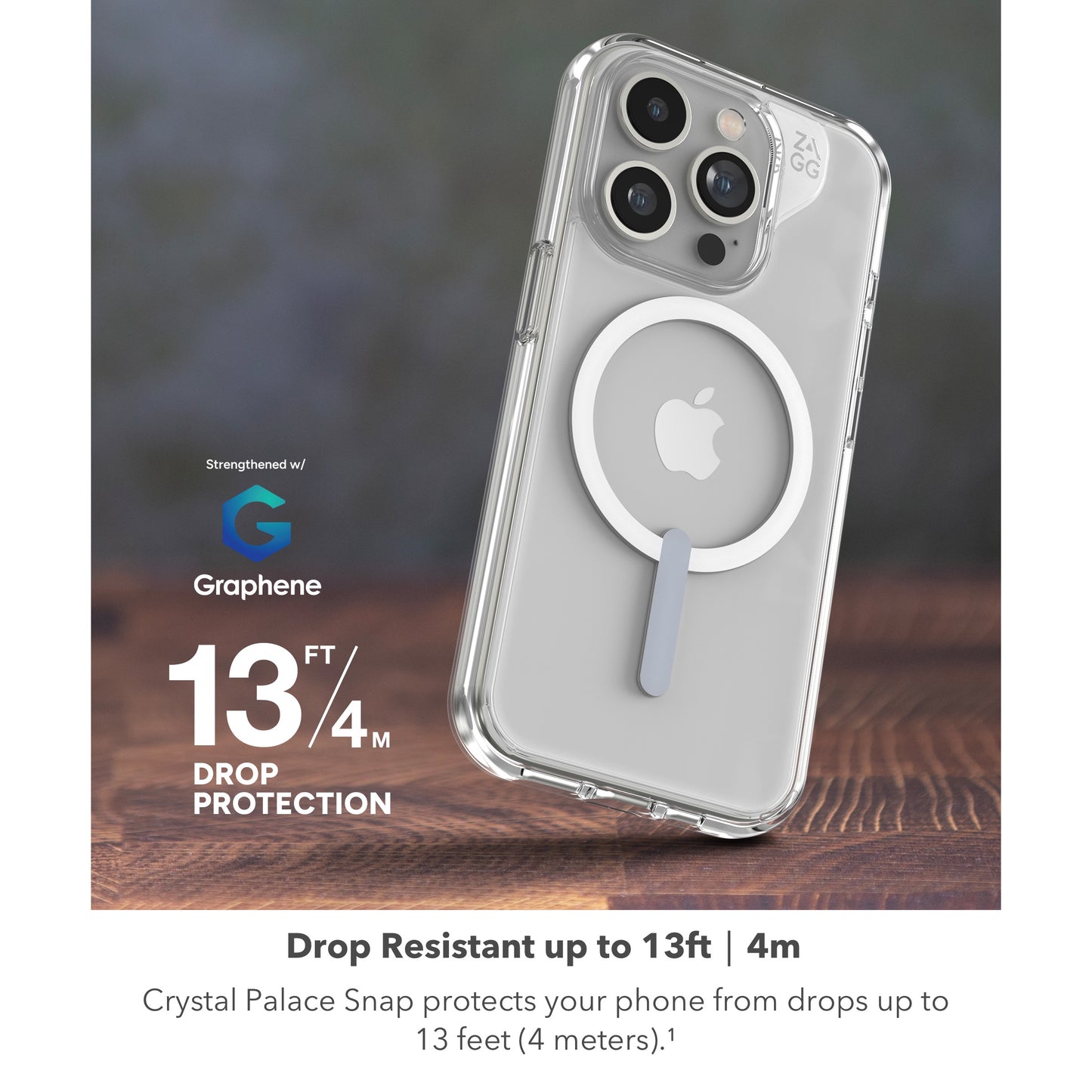 ZAGG Crystal Palace Protective Case for Apple iPhone 15 Pro, MagSafe,13ft Drop, Wireless Charging, Graphene, Enhanced Grip, Clear