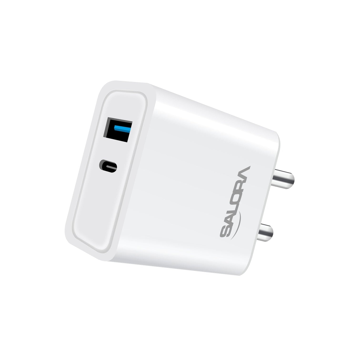 SALORA SSC-108, QC 3.0 + PD 20W, Dual Port USB A & C Adapter, Support All iOS & Android Devices