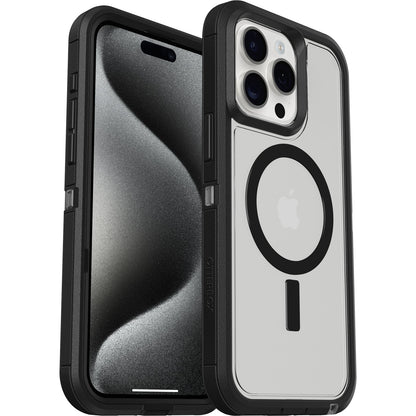 OtterBox Defender XT Case for iPhone 15 Pro Max with MagSafe, Shockproof, Drop proof, Ultra-Rugged, Protective Case, 5x Tested to Military Standard, Dark Side-Clear